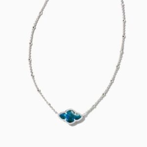 NEW RARE Kendra Scott Abbie Rhodium Silver Pendant Necklace Teal Labradorite